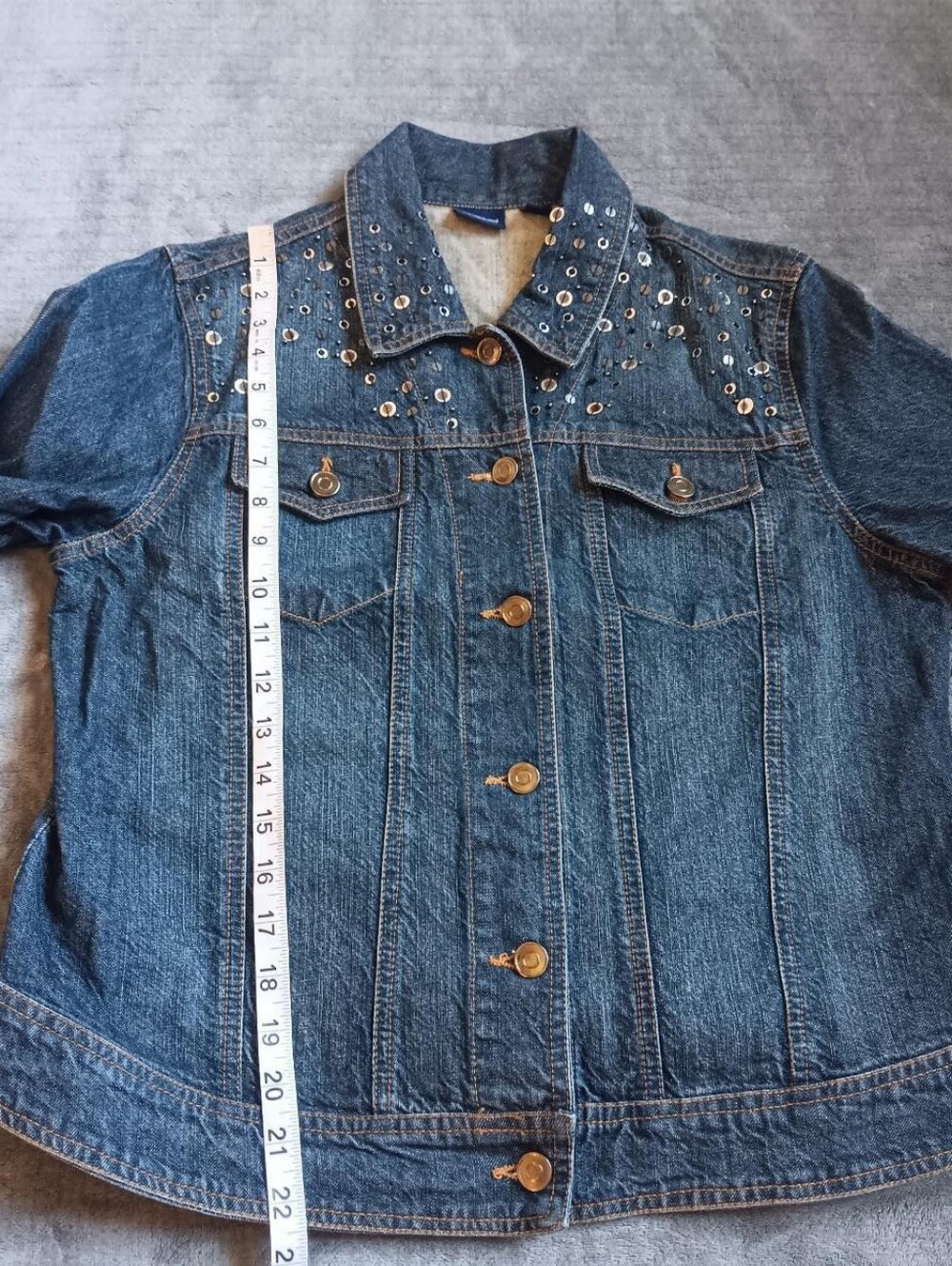 Western Grunge Westbound Denim Sequin Cotton Jacket Button Up Medium Blue Jean - Picture 9 of 9